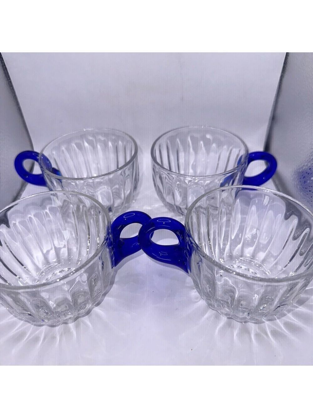 Vintage Discontinued Duncan & Miller Radiance Clear Blue Handle Punch Cup Set